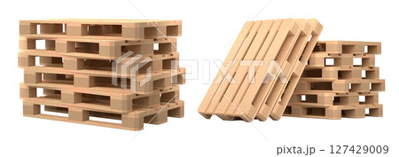 Set of wooden pallet for warehouse cargo storage isolated on white background. Set of wooden pallet for warehouse cargo storage isolated on white background. 127429009