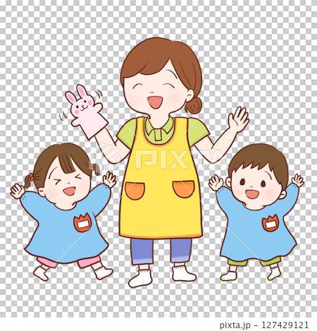 幼兒園老師和孩子們玩耍（彩色） 127429121