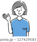 笑顔で案内する女性のシンプルな上半身イラスト 127429583