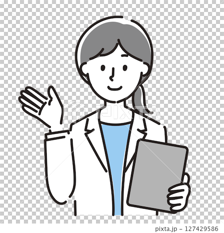 クリップボードを持って説明をするビジネスウーマン 127429586