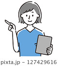 クリップボードを持って指差しする女性 127429616