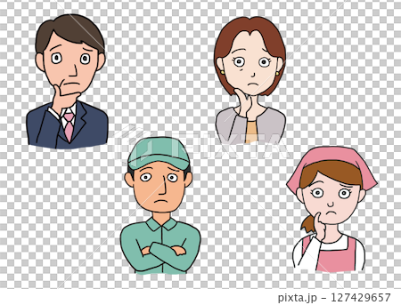 困っている働く人の上半身アイコンセット 127429657