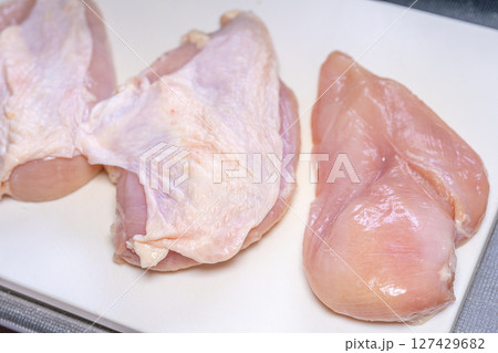 鶏胸肉皮なし　鶏胸肉皮あり　比較 127429682