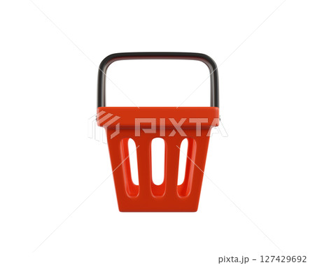 Red empty Shopping Basket from a supermarket for shopping. 3d rendering of the icon on a transparent background 127429692
