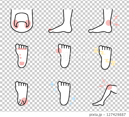 Simple foot symptoms illustration set vector Simple foot symptoms illustration set vector 127429887