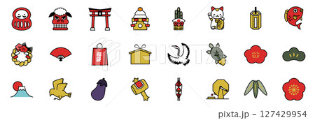 お正月のシンプルアイコンベクターイラストセット 縁起物 日本 和風 127429954