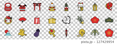 New Year's simple icon vector illustration set Lucky item Japan Japanese style 127429954