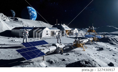 《AI画像》宇宙開発イメージ 背景には青い地球 《AI画像》宇宙開発イメージ 背景には青い地球 127430917