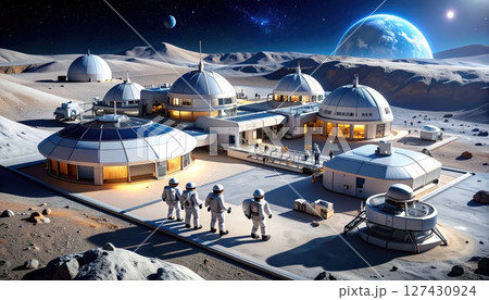 《AI画像》宇宙開発イメージ 背景には青い地球 127430924