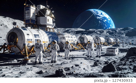 《AI画像》宇宙開発イメージ 背景には青い地球 127430933