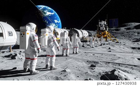 《AI画像》宇宙開発イメージ 背景には青い地球 127430938