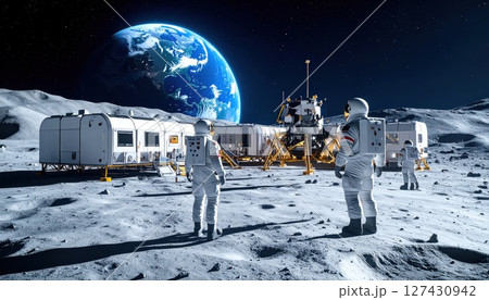 《AI画像》宇宙開発イメージ 背景には青い地球 127430942