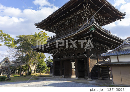 Kyoto, Japan - Jan 1,2023 : Seiryoji Temple with blue sky in Kyoto, Japan on Jan 1,2023. 127430984