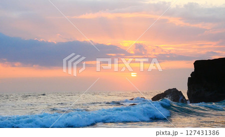 Tropical sea beach in summer time on sunny day. Golden sand beach sea peaceful scenery on the beach. Travel vacation seaside outdoor. Ocean island beautiful dramatic landscape. Sunny seascape scene. Tropical sea beach in summer time on sunny day. Golden sand beach sea peaceful scenery on the beach. Travel vacation seaside outdoor. Ocean island beautiful dramatic landscape. Sunny seascape scene. 127431386