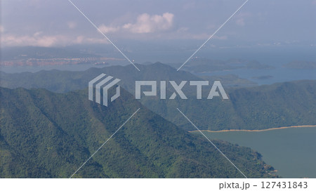 Scenic Mountain View with Cityscape and Cloudy Sky 127431843