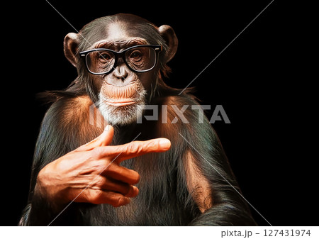 サングラスをかけてポーズするチンパンジーの3dレンダリングのイラスト