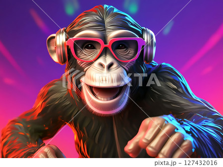 サングラスをかけて踊るチンパンジーの3dイラストのイラスト素材