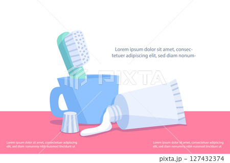 Toothbrush and toothpeast and cup illustration vector design on white background. Dental care concept. 127432374