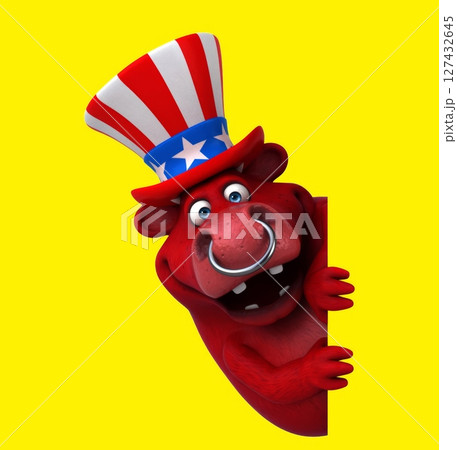 Fun 3D cartoon bull with an uncle sam hat (with alpha channel) 127432645