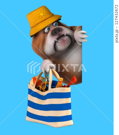 Fun 3D cartoon dog with a beach bag (on alpha) 127432672