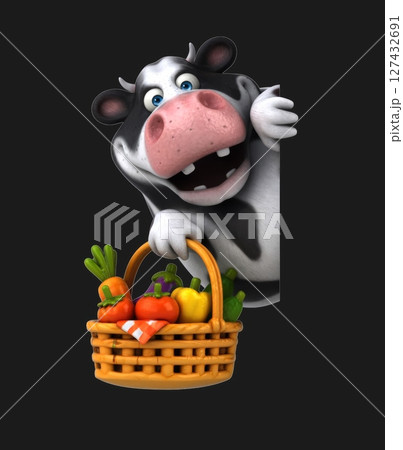 Fun 3D cartoon cow with vegetables (on alpha) Fun 3D cartoon cow with vegetables (on alpha) 127432691