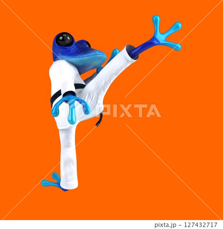Fun 3D cartoon karateka frog (with alpha channel) 127432717