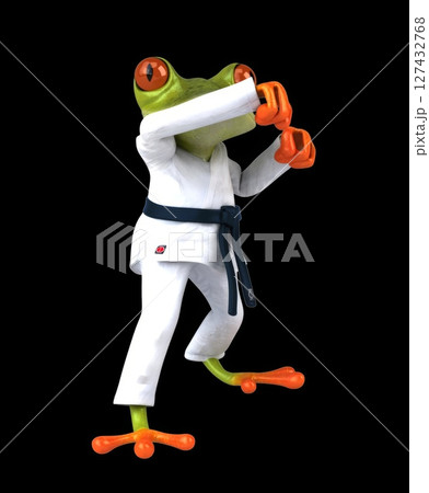 Fun 3D cartoon karateka frog doing a jodan age uke (with alpha channel) Fun 3D cartoon karateka frog doing a jodan age uke (with alpha channel) 127432768