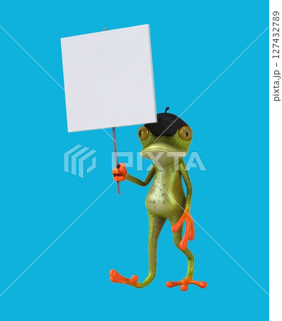 Fun 3D cartoon frog with a sign (with alpha channel) Fun 3D cartoon frog with a sign (with alpha channel) 127432789