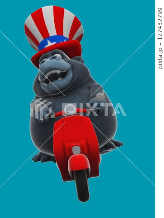 Fun 3D cartoon gorilla on a scooter (with alpha channel) 127432799