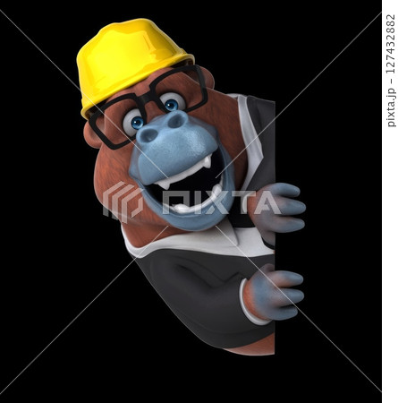 Fun 3D cartoon orang outan with a helmet (with alpha channel) 127432882