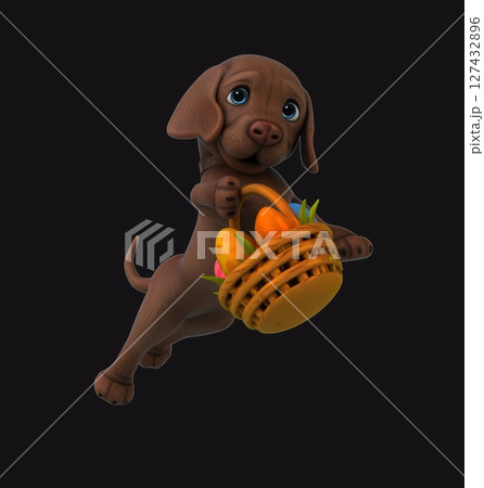 Fun 3D cartoon labrador with easter eggs (on alpha) Fun 3D cartoon labrador with easter eggs (on alpha) 127432896