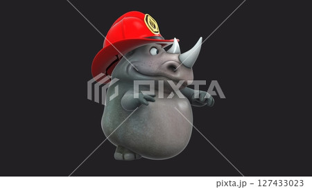 Fun 3D cartoon firefighter rhino (on alpha) 127433023