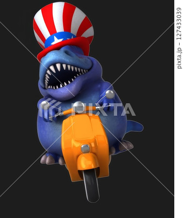 Fun 3D cartoon dino with an uncle sam hat(with alpha channel included) 127433039