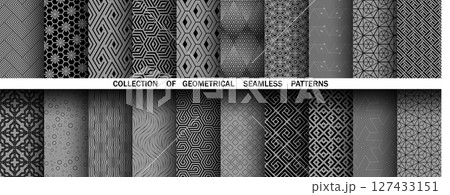 Geometric set of seamless black and gray patterns. Simple vector graphics Geometric set of seamless black and gray patterns. Simple vector graphics 127433151