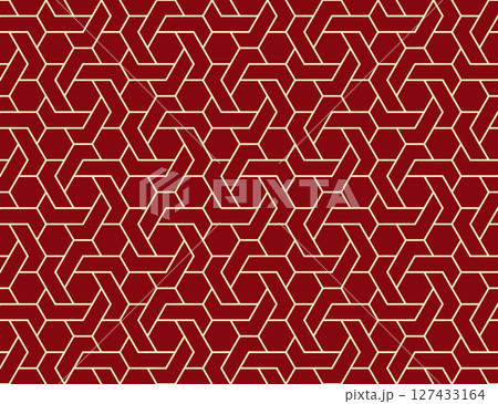 The geometric pattern with lines. Seamless vector background. Golden and red texture. Graphic modern pattern. Simple lattice graphic design 127433164