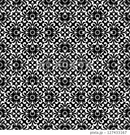Flower geometric pattern. Seamless vector background. White and black ornament. 127433167