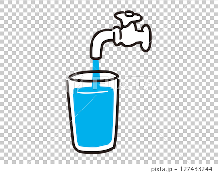 蛇口の水とコップの手書きイラスト 蛇口の水とコップの手書きイラスト 127433244