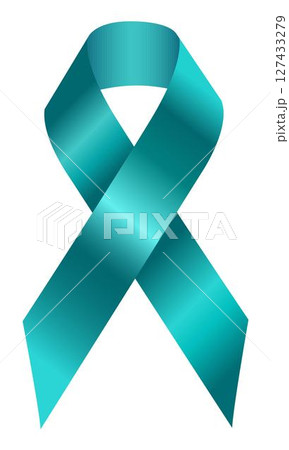 Teal ribbon as symbol Awareness of scleroderma, cervical cancer, Ovarian Cancer, Polycystic Ovary Syndrome (PCOS), Post Traumatic Stress Disorder(PTSD), Obsessive Compulsive Disorder(OCD). Vector 3d Teal ribbon as symbol Awareness of scleroderma, cervical cancer, Ovarian Cancer, Polycystic Ovary Syndrome (PCOS), Post Traumatic Stress Disorder(PTSD), Obsessive Compulsive Disorder(OCD). Vector 3d 127433279