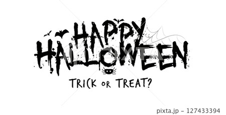Halloween Font with Ink Splash Letters, Flying Bats, Spider and Web for Trick or Treat Lettering, October Logo, Horror Party Print, Kids Craft Design, and Fun Holiday Headlines. Vector Illustration. 127433394