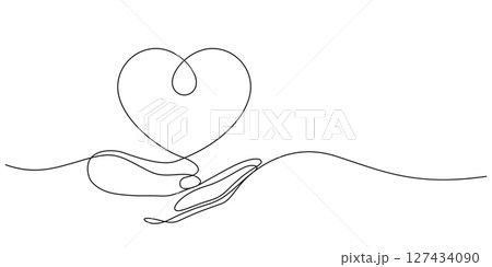 donation concept, human hand care and support heart shape one line 127434090