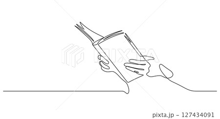 hand holding book handdrawn sketch line art 127434091