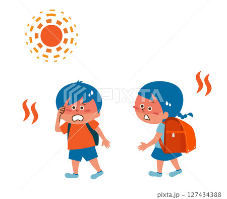 熱中症　登下校中の小学生のイメージイラスト素材 127434388