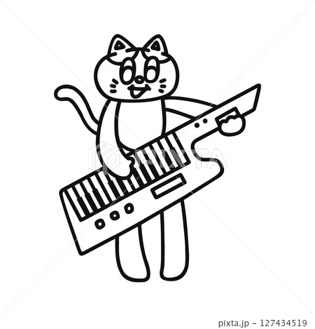 ショルダーキーボードを弾く猫 線画 ショルダーキーボードを弾く猫 線画 127434519