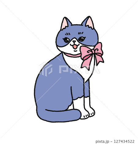 リボンをつけたカワイイ猫 127434522