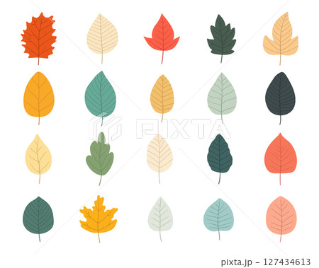 Assortment of Colorful Cartoon Leaves Isolated on White Background Assortment of Colorful Cartoon Leaves Isolated on White Background 127434613
