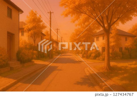 夕方の分譲住宅街と脇道の風景 127434767