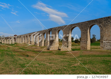 Ancient Aqueduct of Kamares in Larnaca, Cyprus A Historic Landmark Under Blue Skies Ancient Aqueduct of Kamares in Larnaca, Cyprus A Historic Landmark Under Blue Skies 127434997
