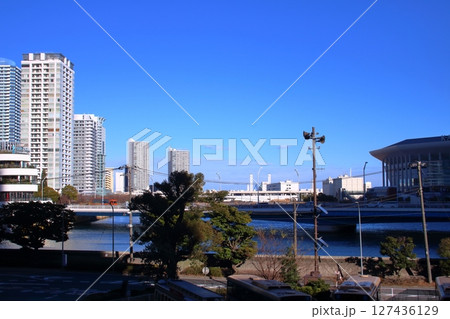 横浜みなとみらい地区のビル群と青空 横浜みなとみらい地区のビル群と青空 127436129