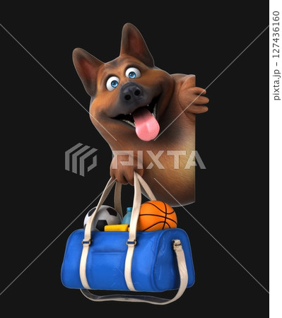 Fun 3D cartoon dog with a sportsbag (on alpha) Fun 3D cartoon dog with a sportsbag (on alpha) 127436160