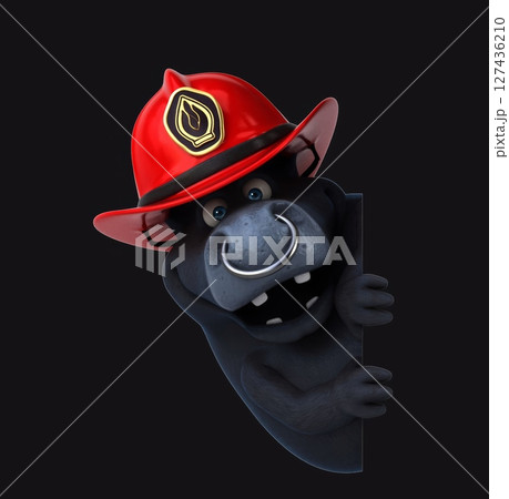 Fun 3D cartoon bull firefighter (on alpha) 127436210